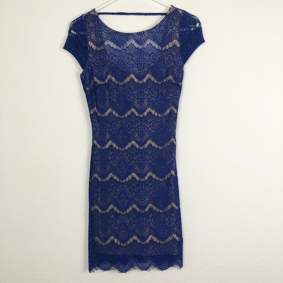 Bebe Royal Blue Lace Low Back Dress - Picture 3 of 8